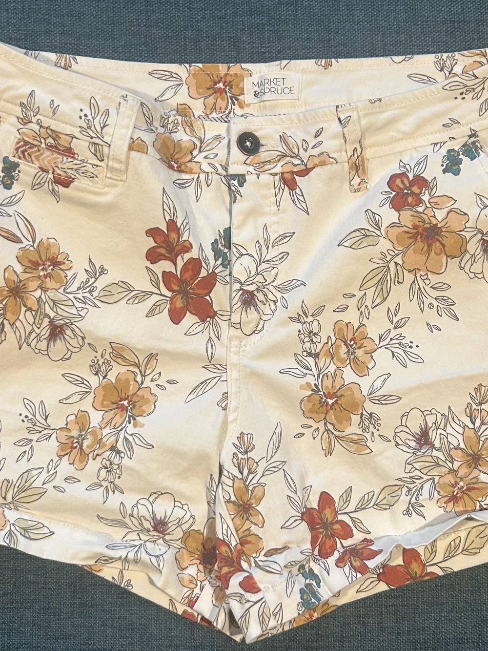 Market & Spruce Cream Floral Print Women's Jean Shorts